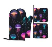 Ensembles de Gants de Cuisine et maniques en Forme de méduse Lumineuse, Gants de Cuisine et maniques, Coussinets Chauffants résistants à la Chaleur et Mitaines de Four pour la Cuisson au Barbecue