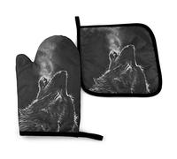 Ensembles de Gants de Four et de maniques à imprimé Loup, de Cuisine résistant à la Chaleur élevée à 500 degrés, Gants de Four et maniques, sans Danger pour la Cuisson, la Cuisine, Le Barbecue