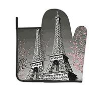 Ensembles de Gants de Four et de maniques imprimés Paris Tower, lavables, résistants à la Chaleur, antidérapants et antidérapants pour Micro-Ondes, Barbecue, Cuisson, grillades