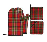 Ensembles de Gants de Four et de Porte-casseroles, Gant de Cuisine et manique 4 pièces pour la Cuisson du Barbecue, Plaid Tartan du Clan écossais Stewart