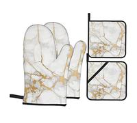 Ensembles de Gants de Four et de Porte-casseroles, Gant de Cuisine et manique à Motif marbre Blanc et Or, 4 pièces pour la Cuisson du Barbecue