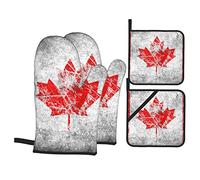 Ensembles de Gants de Four et maniques Drapeau du Canada, lavables, résistants à la Chaleur, antidérapants, imprimés, Gants de Four pour Micro-Ondes, Barbecue, Cuisson, grillades (Ensemble de 4 pièc