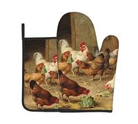 Ensembles de Gants de Four et maniques imprimés Poulet rôti Poule Ferme, lavables, résistants à la Chaleur, Gants de Four antidérapants pour Micro-Ondes, Barbecue, Cuisson, grillades