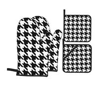 Ensembles de Gants de Four et maniques Pied-de-Poule Noirs, lavables, résistants à la Chaleur, antidérapants, Gants de Four pour Micro-Ondes, Barbecue, Cuisson, grillades (Ensemble de 4 pièces)