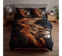 Ensembles de Housse de Couette 3D Black Lion avec literie Golden Crown Parure de lit Double - Thème King of The Jungle Microfibre Douce Comprend 1 Housse de Couette et 2 taies d’Oreiller Respirant