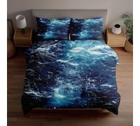 Ensembles de housse de couette 3D Ocean Aurora - Parure de lit double bioluminescente Seascape Surface, 1 housse de couette, 2 taies d’oreiller, décor rafraîchissant de style marin en microfibre
