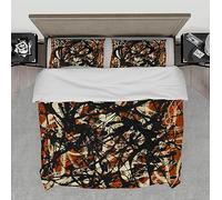 Ensembles de Housse de Couette Art Abstrait Jackson Pollock Microfibre Confortable Couette Housse Ensemble avec Fermeture à glissière et Liens d’Angle Noir Couleur Orange 140x200cm