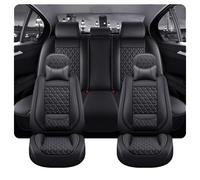 Ensembles de housses de siège Housse De Siège Voiture Matelassée En Cuir 3D Diamant 5 Places Avec Appui-tête Et Oreiller Lombaire, Respirante, Pour Toutes Les Saisons Housse de Siège de Voiture(Black)