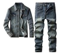 Ensembles De Jeans pour Hommes Ensemble Veste Et Pantalon en Jean À Manches Longues Simple 2 Pièces 3620620 Jacket 3XL Jeans 33