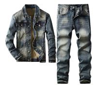 Ensembles De Jeans pour Hommes Ensemble Veste Et Pantalon en Jean À Manches Longues Simple 2 Pièces 3082082 Jacket 3XL Jeans 34
