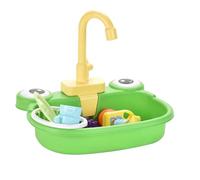 Ensembles de Jeu de Cuisine, évier pour Enfants avec Eau Courante, évier Jeu en Plastique Grenouille avec Robinet Rotatif à 180°, avec modèle Jouet légumes, Fruits, Vaisselle, détergent et pani