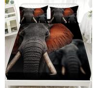 Ensembles de literie éLéPhant D'Afrique Draps Housses 140x190x30 cm 1 Personnes Lit, Respirant Drap Housse Enfant Adulte Noir avec 2 Taies d'oreillers pour 5-30 cm Matelas