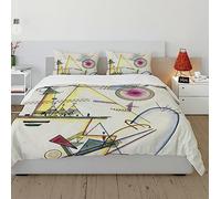 Ensembles de literie en Ligne géométrique Kandinsky Pattern Housse de Couette imprimée 2 taies d’Oreiller avec Fermeture à glissière Pas de draps Blanc 3 pièces 260x240 cm