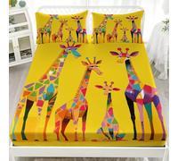 Ensembles de literie Jaune Draps Housses 160x200x30 cm 2 Personnes Lit, Respirant Drap Housse Enfant Adulte GéOméTrie Animale De La Girafe avec 2 Taies d'oreillers pour 5-30 cm Matelas