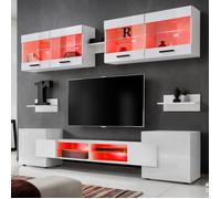 Ensembles de meubles TV Foggia Komodee - LED RGB - Blanc Brillant & Blanc - Façades en Brillant - L235cm x H195cm x P35cm