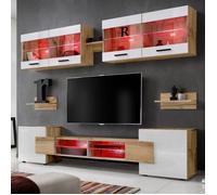 Ensembles de meubles TV - Komodee - Foggia - LED RGB - Blanc & Bois Naturel - 6 portes