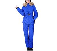 Ensembles de Neige Veste en Duvet Femme Combinaison de Ski Une Pièce Femme avec Capuche et Fermeture éclair Veste et Pantalon Femmes pour Skateboard Alpinisme-Épaissi-Couleur Unie