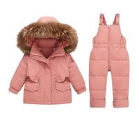 Ensembles de Neige Veste Enfant 1-4 Ans Veste Blouson avec Neige Bavoir Pantalon de Ski une Pièces-Manches Longues à Capuche-Coupe-vent Combinaison Softshell D'extérieur pour Alpinisme Ski Moto