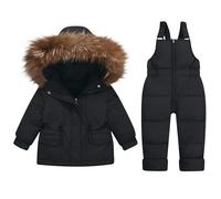 Ensembles de Neige Veste Enfant 1-4 Ans Veste Blouson avec Neige Bavoir Pantalon de Ski une Pièces-Manches Longues à Capuche-Coupe-vent Combinaison Softshell D'extérieur pour Alpinisme Ski Moto