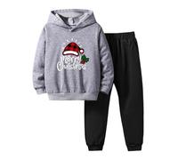 Ensembles de NoëL Enfant en Bas âge garçons Filles Hiver noël à Manches Longues Dessin animé Imprime à Capuche Hauts Pantalons 2 pièces Tenues Ensemble de vêtements(Dark Gray,9-10 Ans)