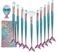 Ensembles De Pinceaux De Maquillage De Sirène, 11 Pcs Mermaid Lot De Brosse Cosmétique De Maquillage Doux Poils En Nylon Beauté Brosses Kit Fond De Teint Poudre Crème Sourcils Eyeliner