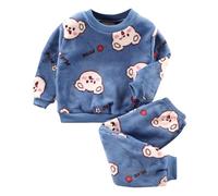Ensembles De Pyjama, 2 Pièces Garçon Manches Longues et col Rond Doux- Uni Dessin Haut Pantalon Mignon Tenue Thermique Polaire Molleton Flanelle Ensemble de Vêtements d'intérieur