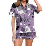 Ensembles de pyjama confortables pour femmes, ensemble de pyjama décontracté à imprimé Halloween, pour un usage quotidien, parfait pour les nuits d'été et la détente Extension Pour Body (Purple, XL)