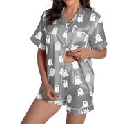 Ensembles de pyjama confortables pour femmes pour Halloween Design élégant à col rond avec motif décoratif Parfait pour les saisons d'automne et d'hiver Polyvalent pour une tenue Lingerie (Grey, L)