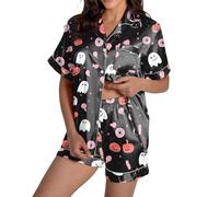 Ensembles de pyjama confortables pour femmes pour Halloween Design élégant à col rond avec motif décoratif Parfait pour les saisons d'automne et d'hiver Polyvalent pour une tenue Body Noir (Black, XL)