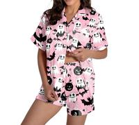 Ensembles de pyjama confortables pour femmes pour Halloween Design élégant à col rond avec motif décoratif Parfait pour les saisons d'automne et d'hiver Polyvalent pour une tenue Nuisette En (XL)