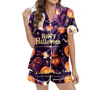 Ensembles de Pyjama d'été pour Femmes, Tenues de Nuit Confortables et imprimées Halloween, pour Un Confort et Une détente au Quotidien Crème Body Femmes (Orange, XL)