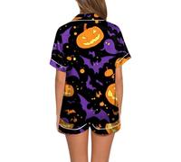Ensembles de pyjama élégants pour femmes pour un confort décontracté Ensemble court imprimé Halloween Parfait pour un usage quotidien Nuits d'été Journées de détente Body Noir Fines (Orange, S)