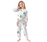 Ensembles de Pyjama Enfant 2 Pièce Manches Longues et col Rond Doux- Uni Costume de Maison vêtements de Nuit Thermique Polaire Molleton Flanelle Ensemble de Vêtements d'intérieur