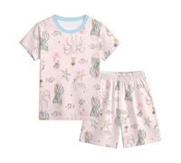 Ensembles de Pyjama Enfant 3-13 Ans Dessins Animés Imprimés Pyjama Short Enfants T-Shirts à Manches Courtes+Short Taille élastique Vêtements D'intérieur Décontracté Vetement de Nuit Respirant (130)