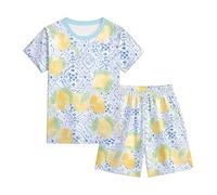 Ensembles de Pyjama Enfant 3-13 Ans Dessins Animés Imprimés Pyjama Short Enfants T-Shirts à Manches Courtes+Short Taille élastique Vêtements D'intérieur Décontracté Vetement de Nuit (Yellow-d, 150)