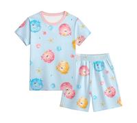 Ensembles de Pyjama Enfant 3-13 Ans Dessins Animés Imprimés Pyjama Short Enfants T-Shirts à Manches Courtes+Short Taille élastique Vêtements D'intérieur Décontracté Vetement de (Light Blue-a, 110)