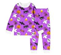 Ensembles de Pyjama Enfant Fille Halloween avec et col Rond, Pajamas Set Manches Longues Coton et Pantalon Long fantôme Imprimé, Pyjama Enfant Fille Hiver Chaud Casual, 2-10 Ans (Purple, 6-7 Years)