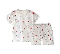 Ensembles de Pyjama Enfant Garçon Coton Léger Pyjamas T Shirt Tops et Pjs Shorts Unisexe Confortable Doux Fille Ado Ensemble vêtements Nuit pour Enfants 8-18 Ans
