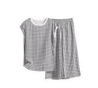 Ensembles De Pyjama Femme Coton D'été Pyjama Femme Chemise De Nuit Manches Courtes Et Pantacourt Vêtements De Nuit Modal Lot de Deux Respirant Détente Confortable Sleepwear