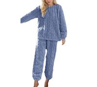 Ensembles de Pyjama Femme en Polaire Hiver Chaud Vêtement de Nuit à Manches Longues Doux Pyjama Pilou Pilou Combinaison Pyjama Filles Flanelle Loungewear Sleepwear Vêtements (Blue, One Size)