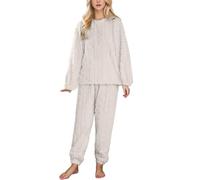 Ensembles de Pyjama Femme en Polaire Hiver Chaud Vêtement de Nuit à Manches Longues Doux Pyjama Pilou Pilou Combinaison Pyjama Filles Flanelle Loungewear Sleepwear Vêtements (White #1, One Size)