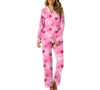 Ensembles De Pyjama Femme,Ensemble De Pyjama pour Femme 2 Ensembles Imprimé Pyjama De Saint-Valentin Dame Bouton Manches Longues VêTements De Maison Pyjama De Printemps