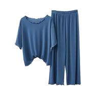 Ensembles De Pyjama Femme Ensembles de Pyjamas à Manches 3/4 pour Femmes Nuisette Sexy en Soie Pyjama Ensemble Femme (Navy, XXL)