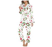 Ensembles De Pyjama Femme Noel Chaud,Pyjama Femme Doux Hiver Imprimé Ensemble Nuit Confortable VêTement DéTente Long ÉLéGant Deux PièCes Chaud LéGer Textile AgréAble