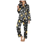 Ensembles De Pyjama Femme Noel Hiver Chaud,Pyjama Femme Doux pour Saisons Automne Et Hiver Ensemble Deux PièCes Confortable VêTement Nuit DéTente avec Col V ÉLéGant Et Design Moderne