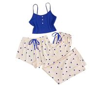 Ensembles De Pyjama Femme Peignoir Grande Taille Women S Pieces Pajamas Heart Print Shorts Pants PJ Sets Sleepwear Short Noir Femme Pyjama Pijamas Hiver Doux Blue S