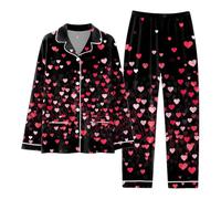Ensembles De Pyjama Femme Saint Valentin Jour Short Ensemble Bas Manches Longue Hauts Homewear Satin St Pour Pijamas Chaud Et Doux Confortable À Longues Pajamas Tenue D'intérieur Hiver Sexy 2 Pièces