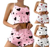 Ensembles de Pyjama Femme Sexy Vêtements de Maison Lingerie 2 Pièces Short et Caraco Costume Nuisette Set Vêtement De Nuit Classique Sleepwear Ensembles Pas Cher, Noir, S