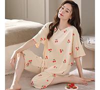 Ensembles De Pyjama Femmesm,Vêtements De Nuit De Dessin Animé De Mode M-5Xl Plus Size Lounge Wear, Pyjama Respirant Pour Femme Haut De Détente Imprimé Cerise Créatif Et Short Sept Pièces Pantal