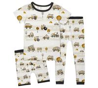 Ensembles de Pyjama Fille Ensemble de Pyjama 3 pièces pour garçon 2 à 14 Ans,Confortable,col Rond,Short et Pantalon,pour Un Usage Quotidien et Une détente à la Maison,Taille élastique(Beige,3-4 Ans)